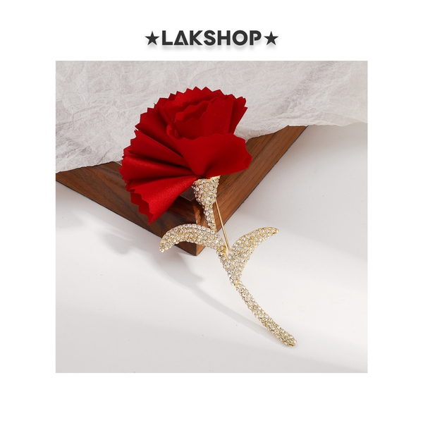Trâm cài Hoa Đỏ Zirconium Red Rose Brooch