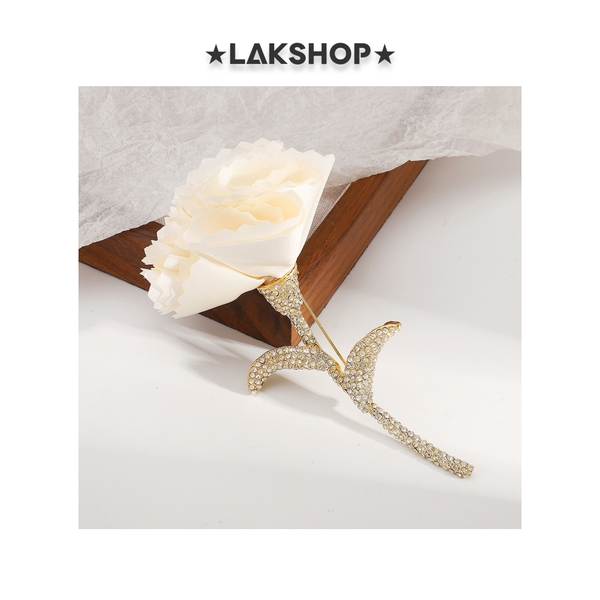 Trâm cài Hoa Trắng Zirconium White Rose Brooch
