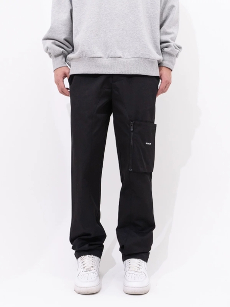 Quần Overflow Black Zipper Pocket Logo Straight Trousers