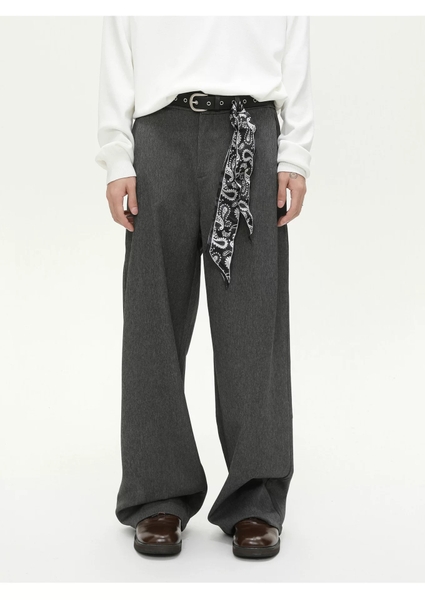 Quần Grey Wide Leg Pants with Belt x Bandana