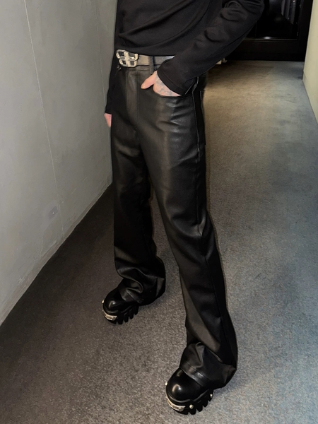 Quần Faux Leather Black Flared Classic Pants