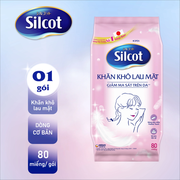 Khăn khô lau mặt Silcot 80 miếng
