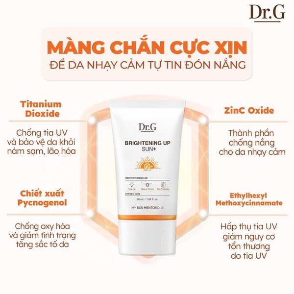 Kem chống nắng da dầu nâng tone DrG Brightening Up Sun+ SPF50+ PA+++ 50ml