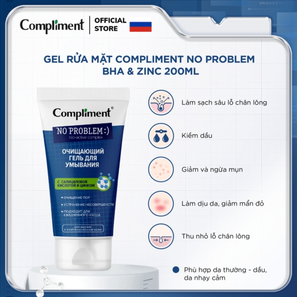 Sữa rửa mặt da dầu mụn Compliment No Problem 200ml