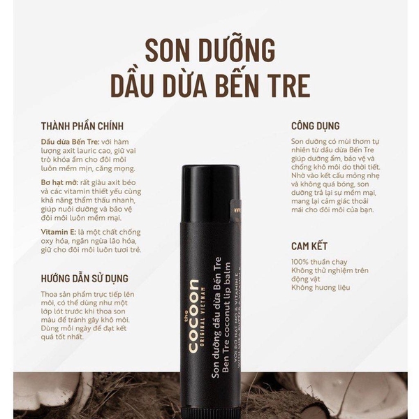 Son Dưỡng Dầu Dừa Cocoon Ben Tre Coconut Lip Balm 5g