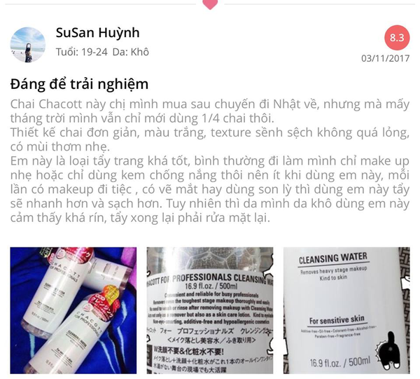 Nước tẩy trang Chacott for Professionals Cleansing Water Nhật Bản 500ml