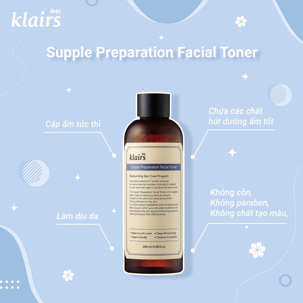 Toner Da Nhạy Cảm Klairs Supple Preparation Toner 180ml