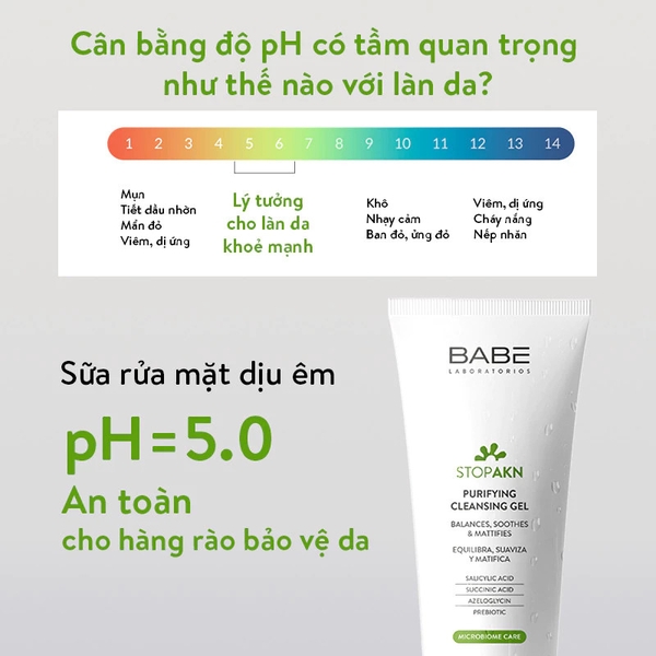 Sữa rửa mặt da dầu mụn Babe Stop Akn Purifying Cleansing Gel