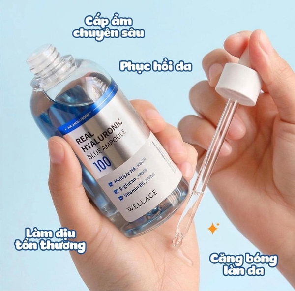 Serum Cấp Nước, Phục Hồi Da Wellage Real Hyaluronic Blue Ampoule 100