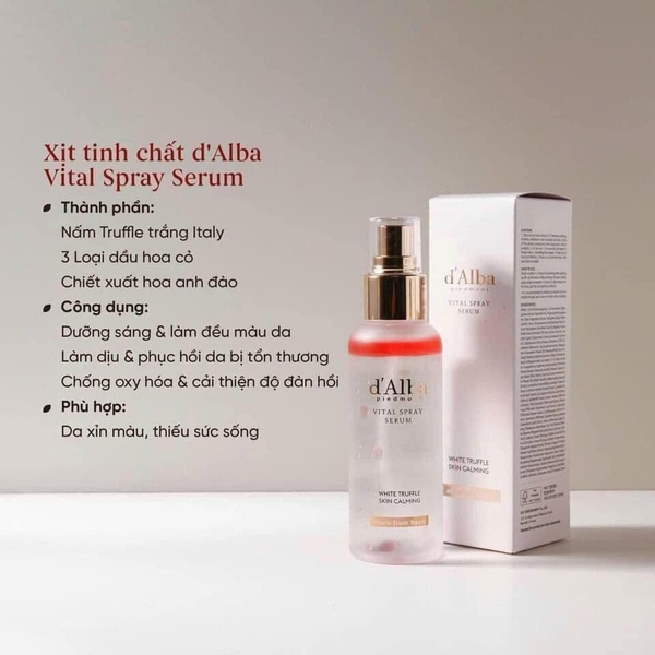 Xịt khoáng d'Alba màu hồng White Truffle Vital Spray Serum 100ml