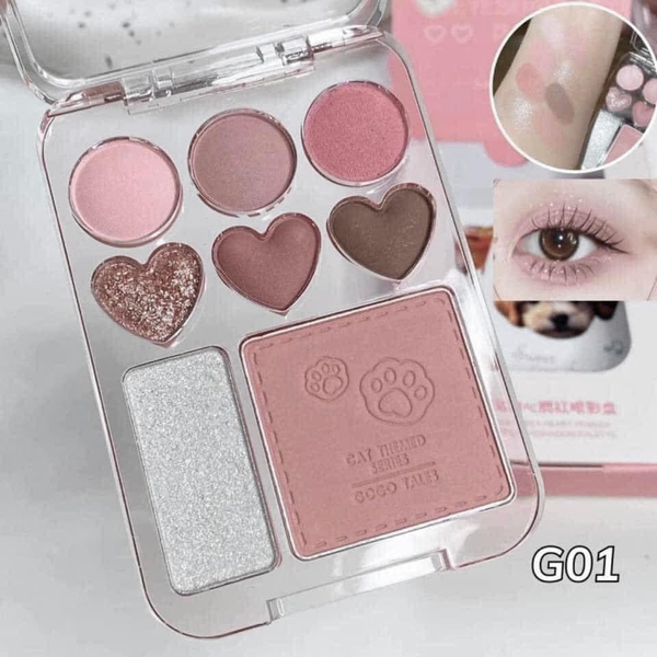 Bảng mắt má nội địa trung Gogo Tales Stick Sweet Heart Powder Blusher Eyeshadow Palette