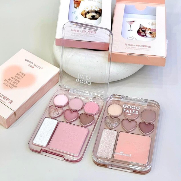 Bảng mắt má nội địa trung Gogo Tales Stick Sweet Heart Powder Blusher Eyeshadow Palette