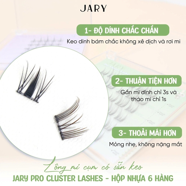 Lông Mi Cụm Có Sẵn Keo Jary Pro Cluster Lashes - Hộp Nhựa 6 Hàng