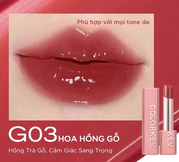 Son Thỏi Có Màu Dưỡng Ẩm, Căng Bóng Môi Colorkey Juicy Glow Lipstick 3g