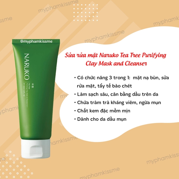 Sữa rửa mặt tràm trà Naruko Tea Tree Purifying Clay Mask and Cleanser