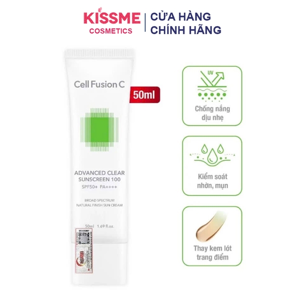 Kem chống nắng Cell Fusion C da dầu Advanced Clear Sunscreen 100 SPF50+ PA++++