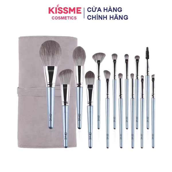 Bộ cọ trang điểm cá nhân GUVIET set 14 cây màu xám bạc có bao da