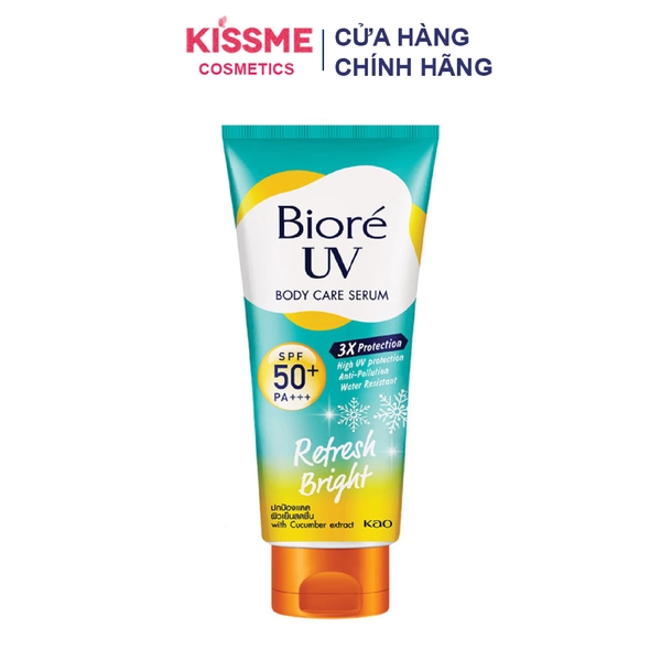 Serum Chống Nắng Dưỡng Thể Bioré Sáng Mịn Mát Lạnh UV Anti-Pollution Body Care Serum Refresh Bright SPF 50+/PA+++