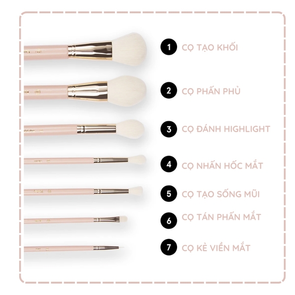 Bộ Cọ Trang Điểm BH Travel Series Face & Eye Brush Set With Bag 7 Cây