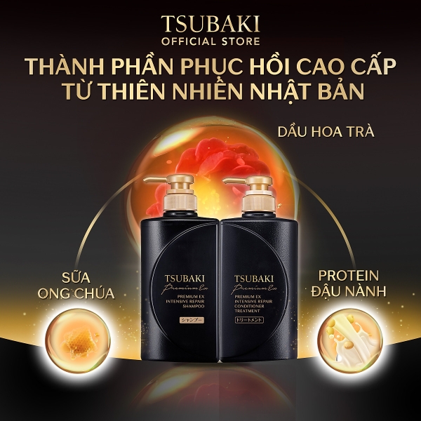 Dầu gội xả phục hồi tóc Tsubaki Premium Ex Intensive Repair 490ml (Màu Đen)