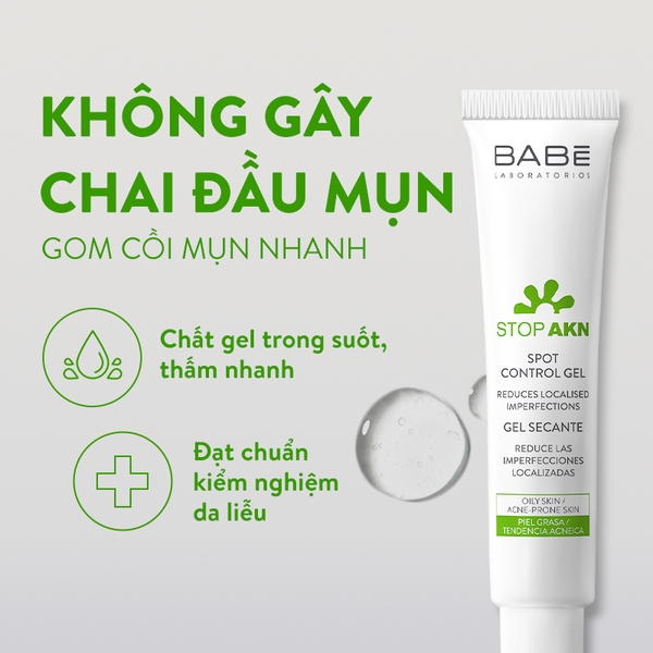 Gel chấm mụn giảm viêm sưng BABÉ Stop AKN Spot Control Gel