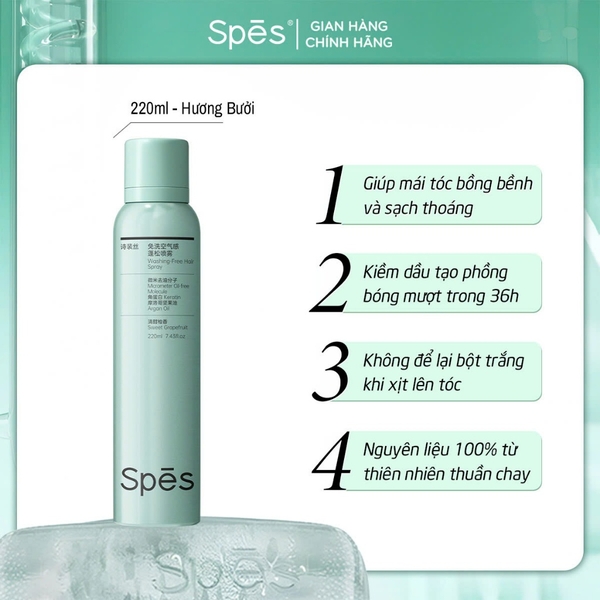 Dầu Gội Khô SPES Làm Sạch, Tóc Bồng Bềnh, Không Bết Tóc 220ml