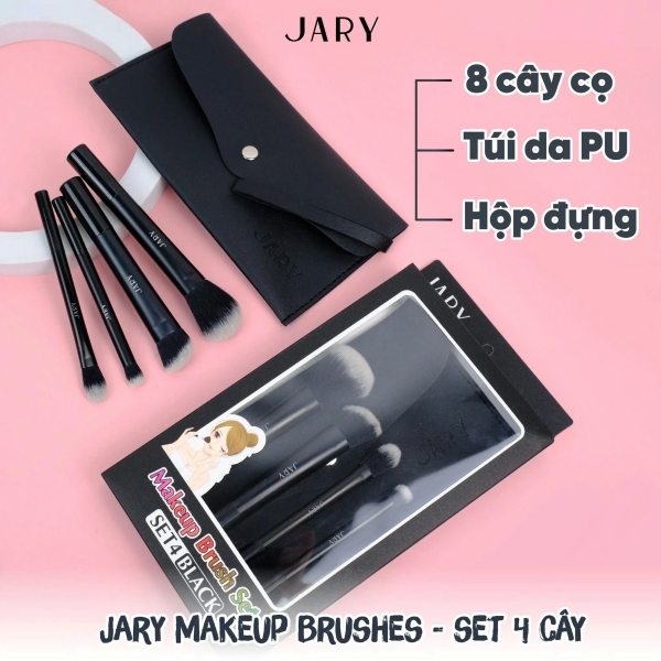 Bộ Cọ Trang Điểm Jary Makeup Brush Set 4 Cây + Túi Đựng Da PU