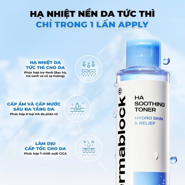 Nước Hoa Hồng Dermablock HA Soothing Toner 150ml