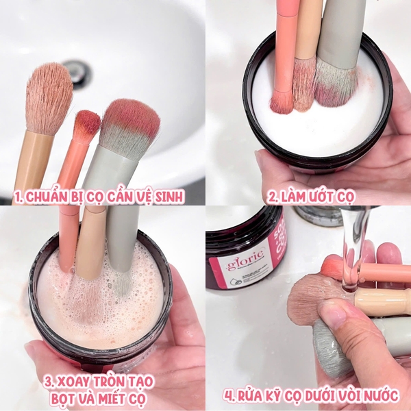 (Tặng giỏ phơi cọ) Soap Rửa Cọ Trang Điểm Glorie Brush Cleansing Soap