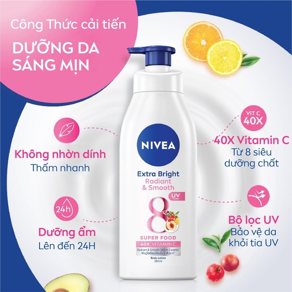 Sữa Dưỡng Thể Sáng Da, Giúp Da Đàn Hồi, Căng Mịn Nivea Extra Bright Body Lotion 350ml