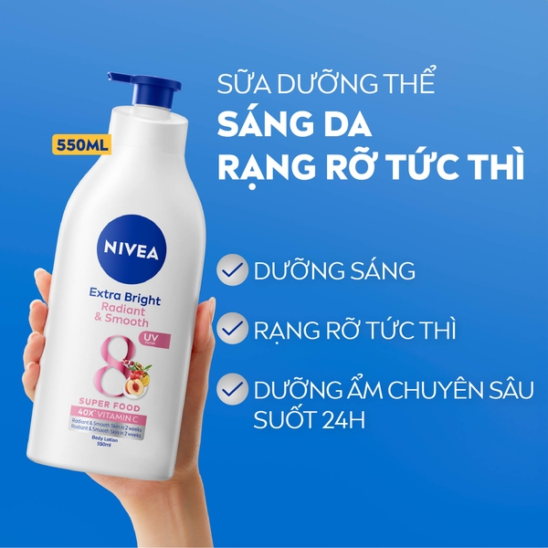 Sữa Dưỡng Thể Sáng Da, Giúp Da Đàn Hồi, Căng Mịn Nivea Extra Bright Body Lotion 350ml