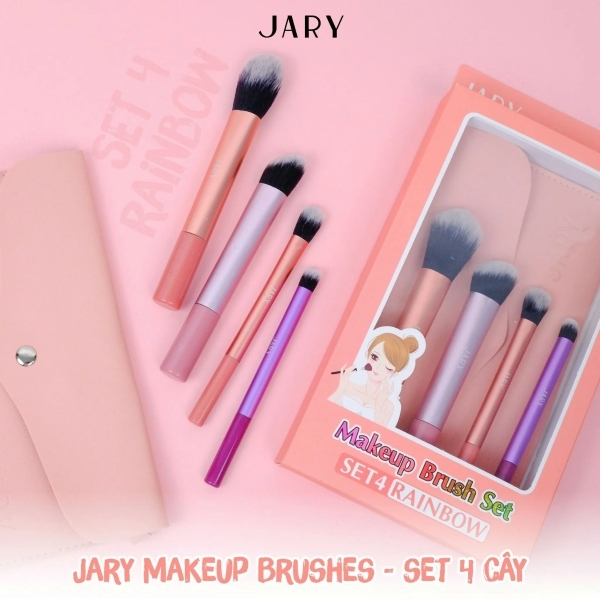 Bộ Cọ Trang Điểm Jary Makeup Brush Set 4 Cây + Túi Đựng Da PU