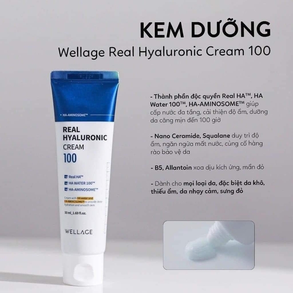 Kem Dưỡng Ẩm Wellage Real Hyaluronic 100 Cream 50ml