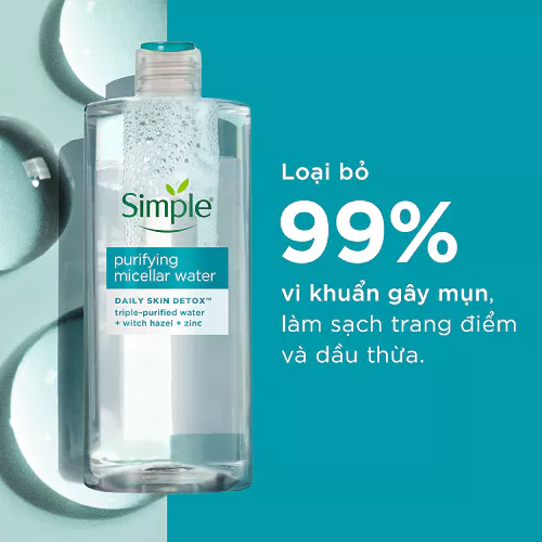 Nước tẩy trang da dầu mụn Simple Purifying Micellar Water 400ml