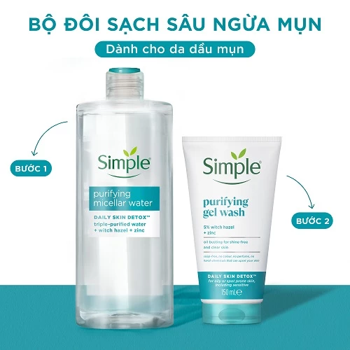 Nước tẩy trang da dầu mụn Simple Purifying Micellar Water 400ml