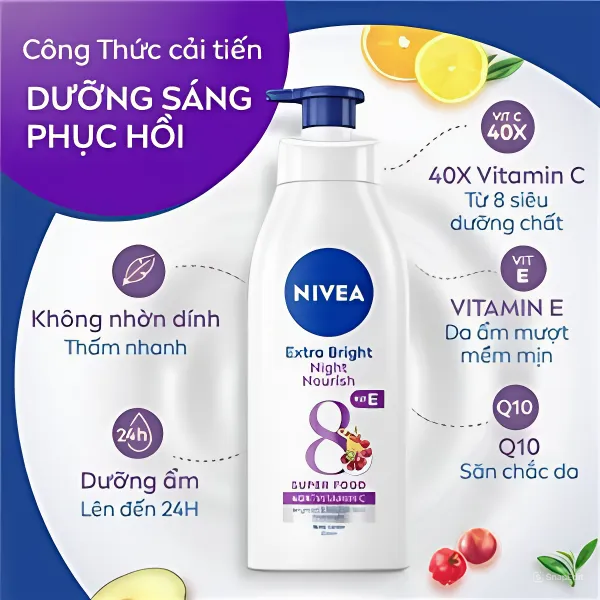 Sữa Dưỡng Thể Sáng Da, Giúp Da Đàn Hồi, Căng Mịn Nivea Extra Bright Body Lotion 350ml