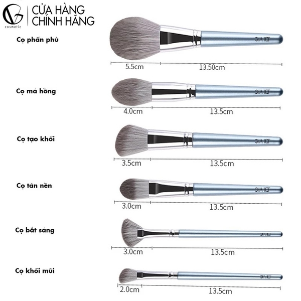 Bộ cọ trang điểm cá nhân GUVIET set 14 cây màu xám bạc có bao da