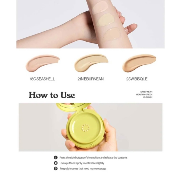 Cushion Kiềm Dầu Lâu Trôi Unleashia Satin Wear Healthy-Green Cushion SPF30 PA+++ 15g