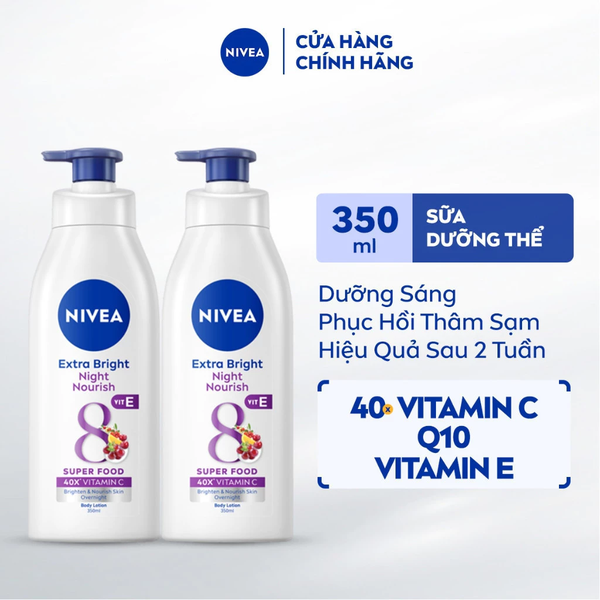 Sữa Dưỡng Thể Sáng Da, Giúp Da Đàn Hồi, Căng Mịn Nivea Extra Bright Body Lotion 350ml