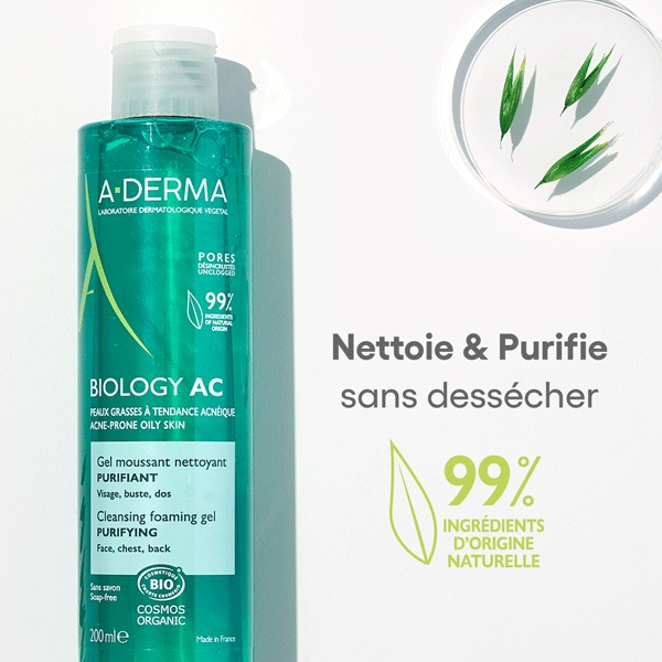 Sữa Rửa Mặt A-Derma Biology AC Cleansing Foaming Gel Purifying Organic