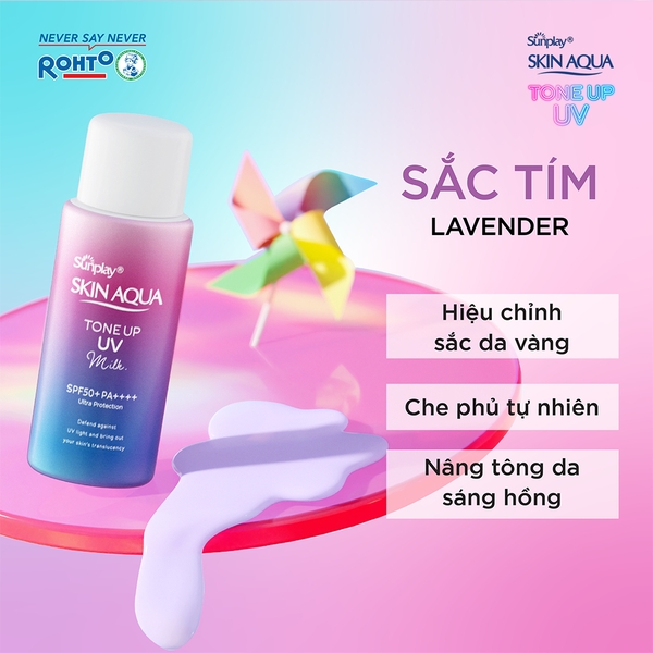 Kem chống nắng nâng tông Sunplay Skin Aqua dạng sữa, dạng tinh chất Tone Up UV Milk Lavender SPF 50+ PA++++ 50g