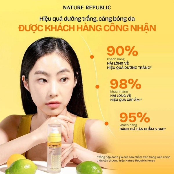 Serum dạng xịt khoáng dưỡng trắng căng bóng da Nature Republic Vitapair C Blending Serum Mist
