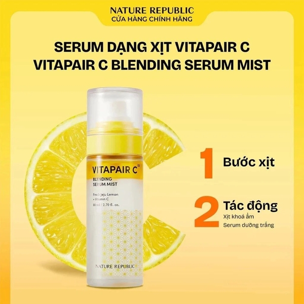 Serum dạng xịt khoáng dưỡng trắng căng bóng da Nature Republic Vitapair C Blending Serum Mist
