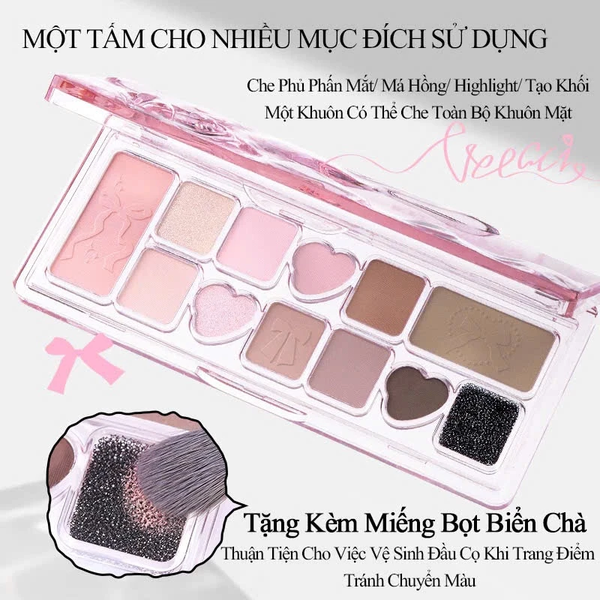 Bảng Phấn Mắt VEECCI 11 Ô Ballet Nơ Lụa Hồng Đen