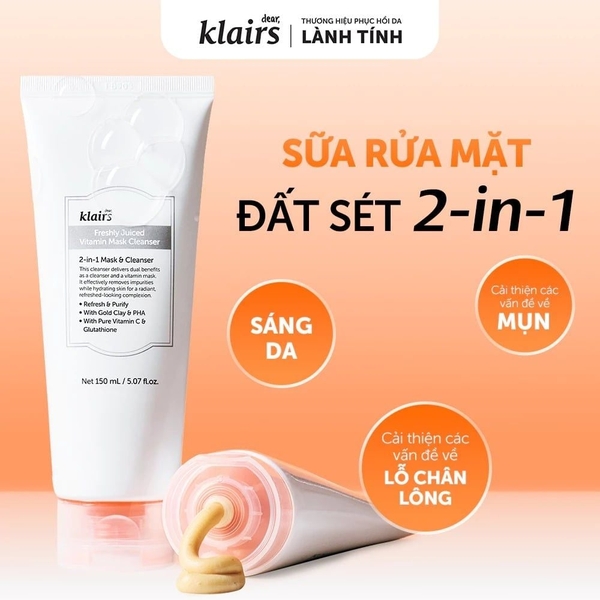 Sữa rửa mặt Freshly Juiced Vitamin Mask Cleanser Dear, Klairs