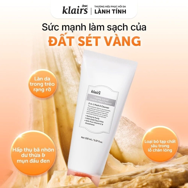 Sữa rửa mặt Freshly Juiced Vitamin Mask Cleanser Dear, Klairs