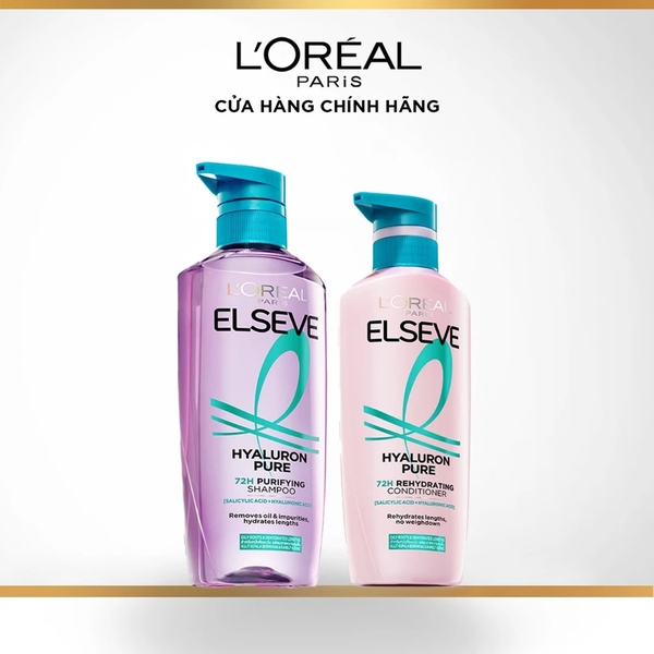 Bộ gội xả L'Oreal Elseve 72H HA Pure cho da đầu dầu và da đầu khô