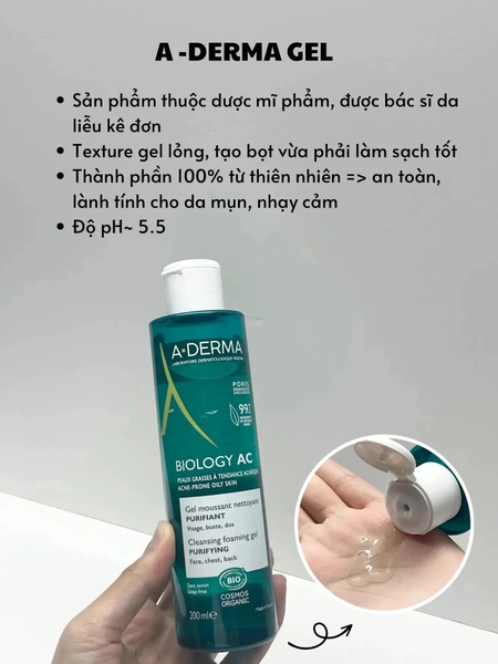 Sữa Rửa Mặt A-Derma Biology AC Cleansing Foaming Gel Purifying Organic
