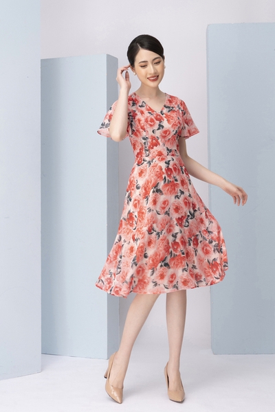 Váy Voan Hoa Nhí Vàng Hoa Hồng Dạo Phố Ngày Hè Siêu Xinh Hazel Dress QA6828