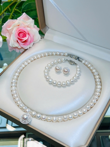 Quà Tết Cho Mẹ . Bộ Chuỗi Trang Sức Ngọc Trai Đẹp